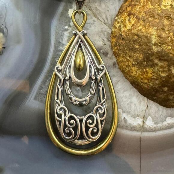 Carolyn Pollack Sterling & Brass Decorated Teardrop Enhancer Pendant For Women - Picture 6 of 10